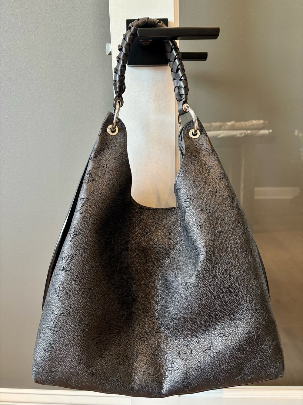 Louis Vuitton Black Braided-Handle Leather Carmel Hobo Shoulder Bag